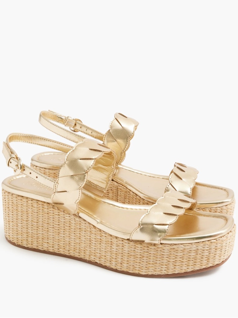 J.Crew Gold Platform Wedge Sandals Size 10 Raffia Metallic 55mm